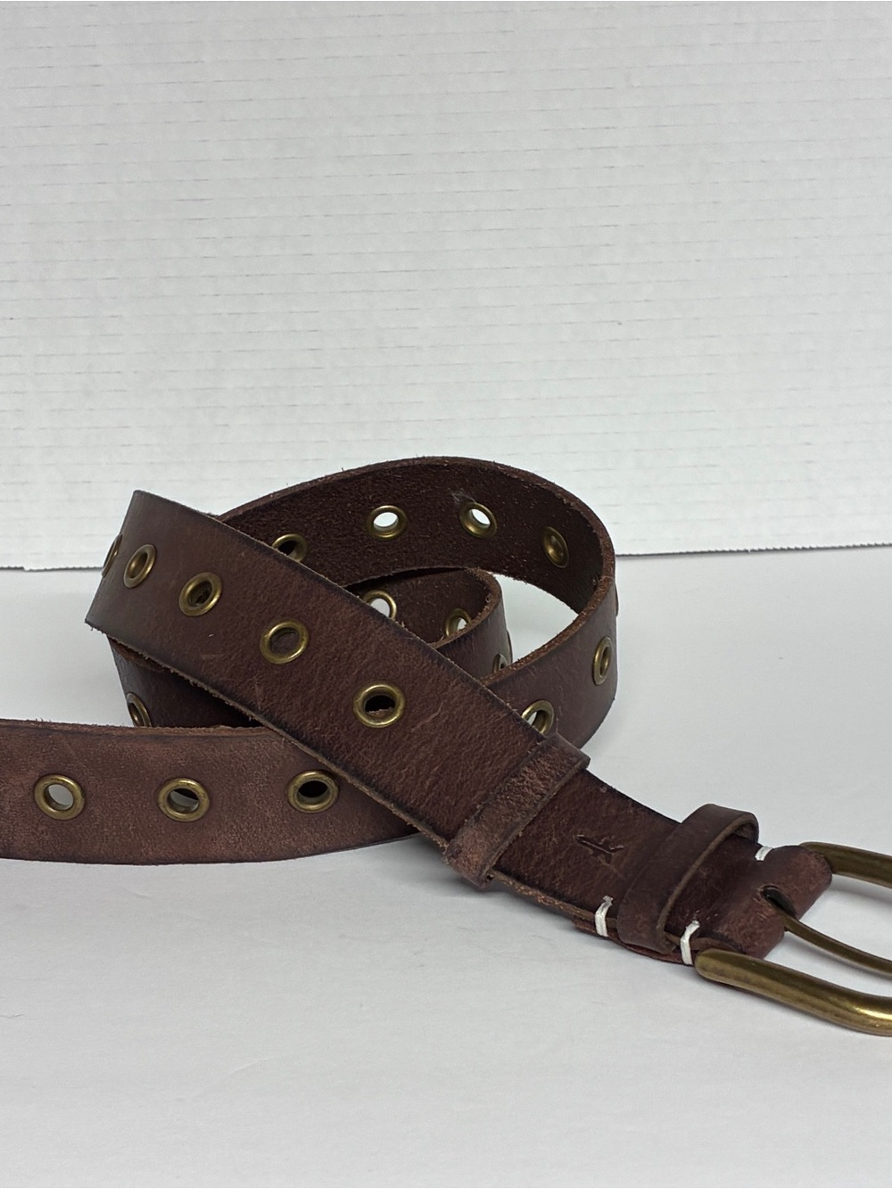 Frye Brown Leather Belt with Brass Eyelets